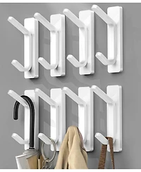 Adhesive Hooks for Hanging, Damage Free Hanging Wall Hook Removable in Living Spaces, 8 Plastic White Hooks and 8 Adhesive Strips