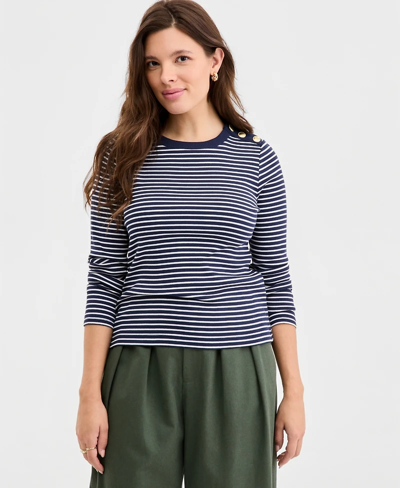 On 34th Women's Knit Long-Sleeve Button-Shoulder Top, Macy's Exclusive