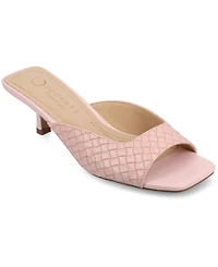 Journee Collection Womens Larna Medium and Wide Width Slip On Kitten Heel Open Toe Dress Sandals