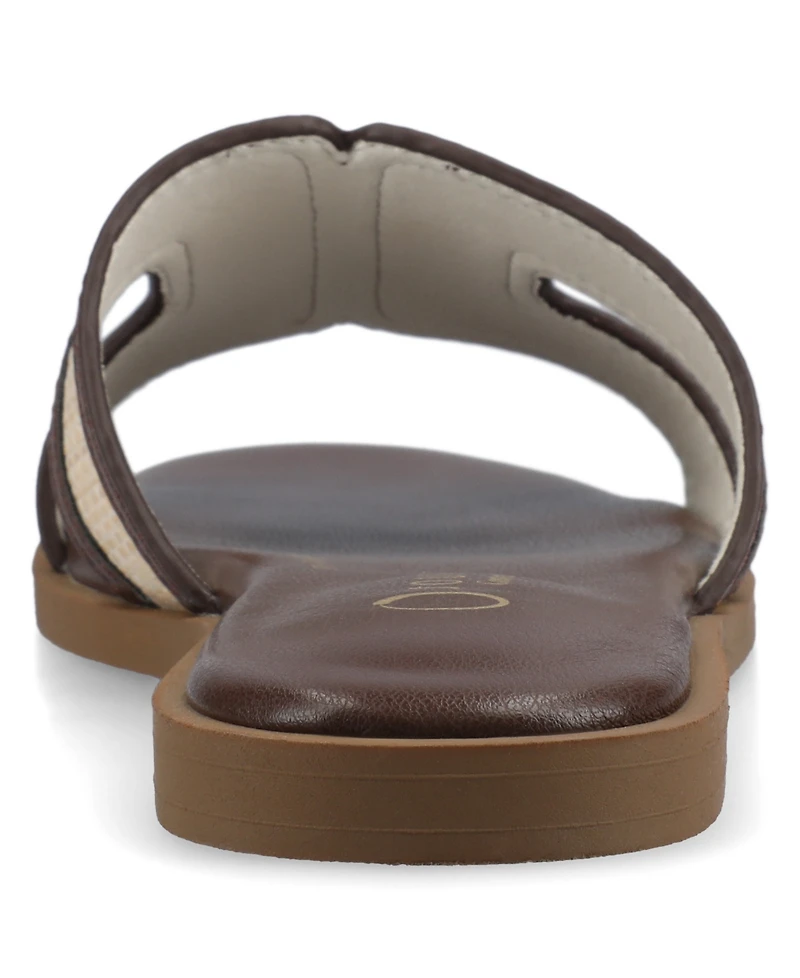 Journee Collection Womens Primah "H" Band Medium and Wide Width Slip On Flat Sandals