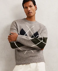 Reiss Men's Wool-Blend Crew-Neck Argyle Sweater