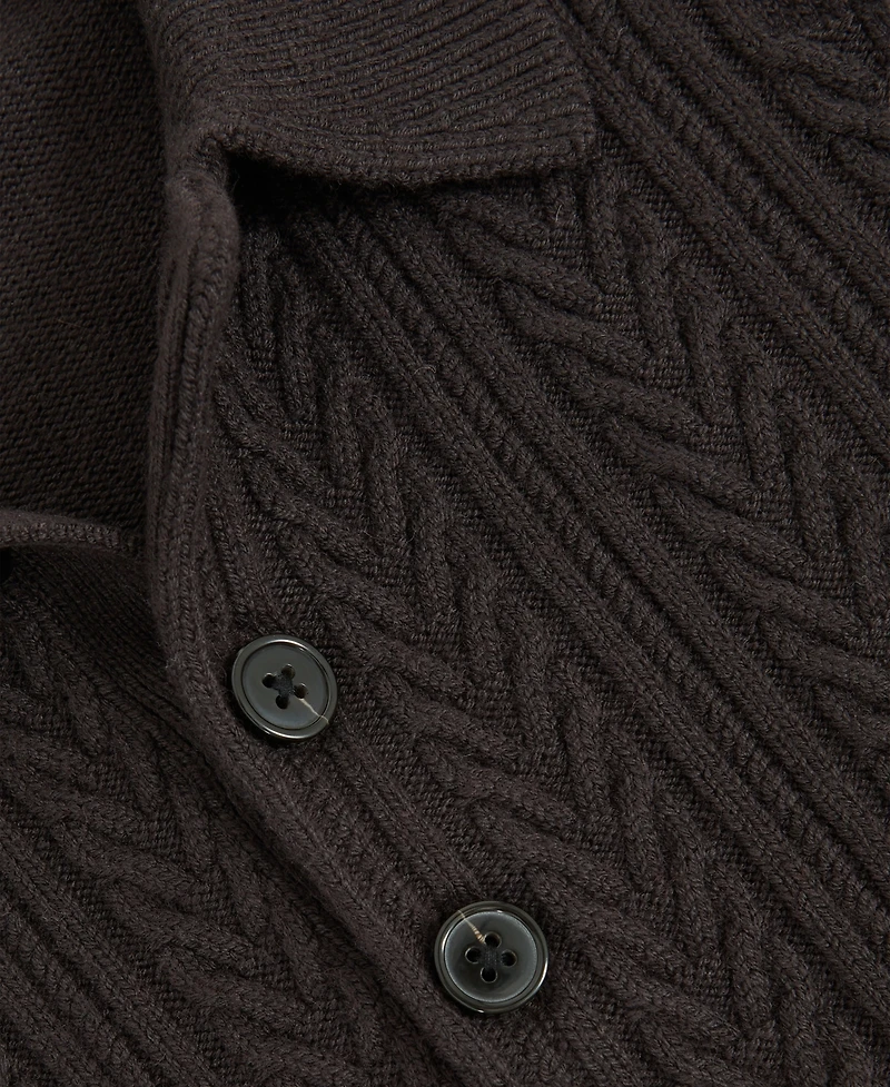 Reiss Men's Half-Button Cable-Knit Wool Shirt