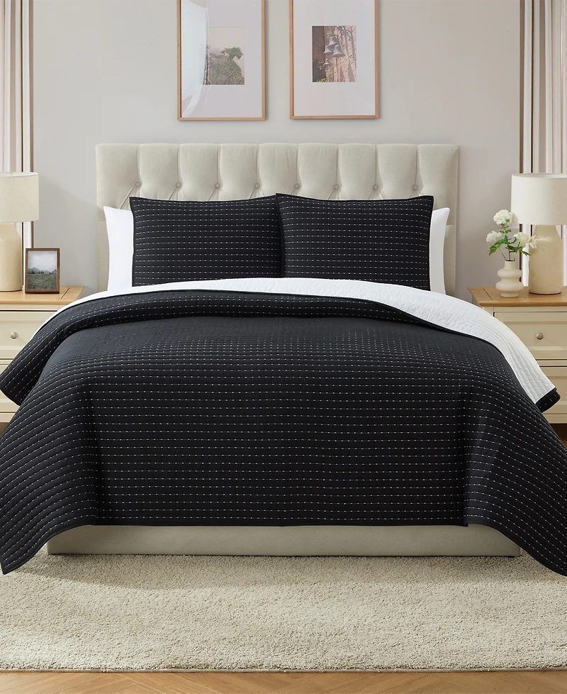 Vcny Home Embroidered Pick Stitch Microfiber 3-Pc. Quilt Set