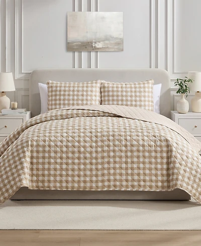 Vcny Home Gingham Microfiber 3-Pc. Quilt Set