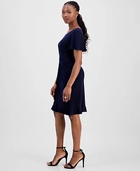 Connected Petite Side-Gathered Flutter-Sleeve Dress