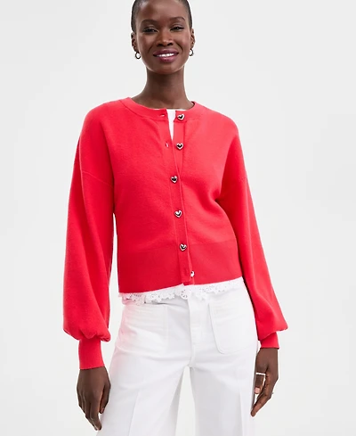 On 34th Women's Blouson Sleeve Heart-Button Cardigan, Macy's Exclusive