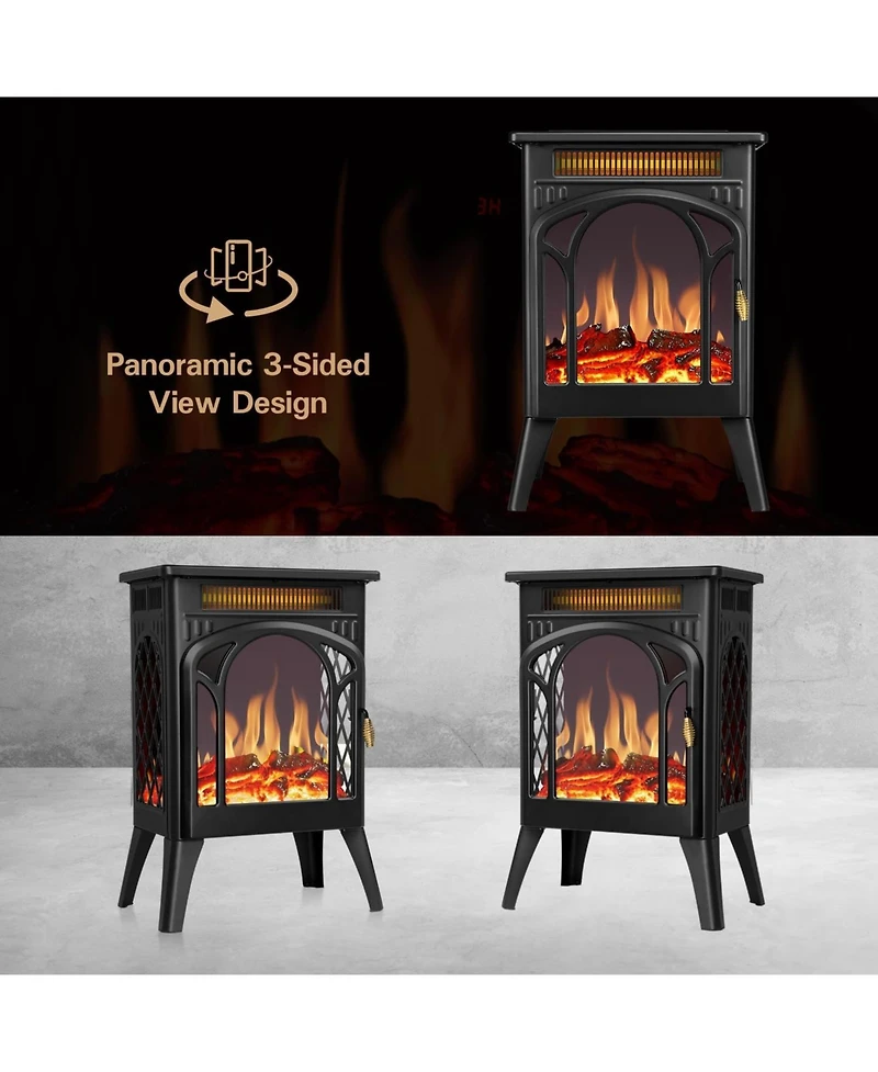 Cowsar 16" Freestanding Electric Fireplace Heater , Realistic Flame, Overheat Protection, Cathedral Design for Indoor Use, Black