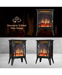 Cowsar 16" Freestanding Electric Fireplace Heater , Realistic Flame, Overheat Protection, Cathedral Design for Indoor Use, Black