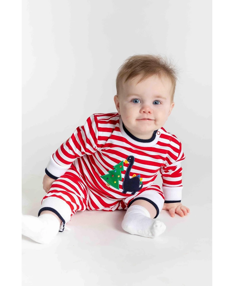 Florence Eiseman Baby Boys Stripe Knit Longall With Dino And Chistmas Tree