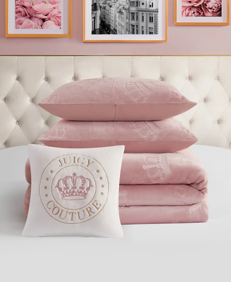 Juicy Couture Plush Reversible Embossed Crown 4-Pc. Comforter Set, Full/Queen