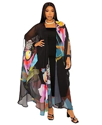 Buxom Couture Plus Floral Robe with Wrist Band