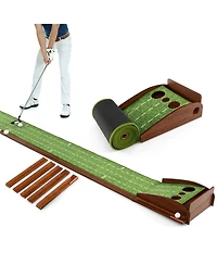 Skonyon Golf Putting Mat Practice Training Aid with Auto Ball Return and 3 Hole Sizes