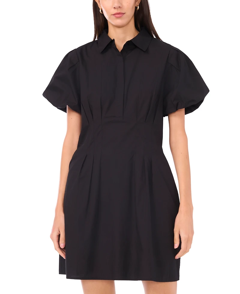 CeCe Women's Puff Sleeve Button Front Short Dress
