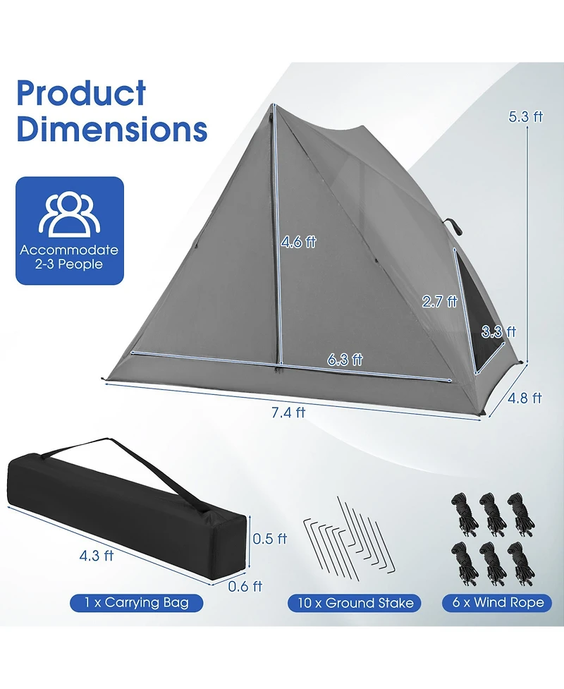 Skonyon Pop-up Camping Tent for 2-3 People with Carry Bag and Rainfly for Backpacking Hiking Trip