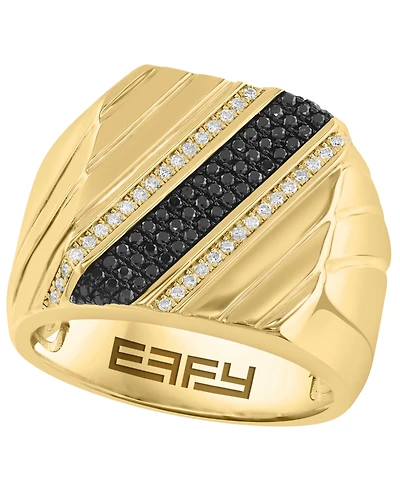 Effy Collection Men's Diamond (3/8 ct. t.w.) Ring in Gold over Silver
