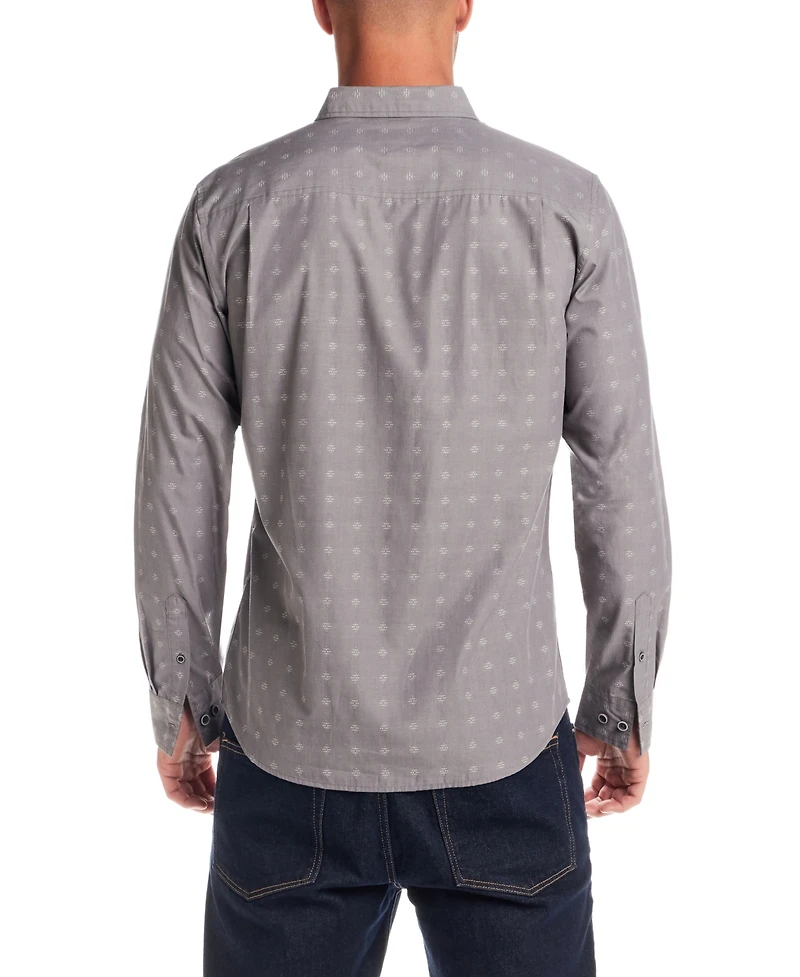 Weatherproof Vintage Men's Long Sleeve Jacquard Dobby Chambray Shirt