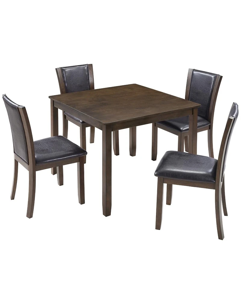 Maison Boucle 5-Piece Dining Table Set with 4 Pu Leather Chairs, 34.5'' Wood Square Table for Small Space, Farmhouse Kitchen or Dining Room