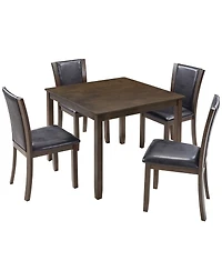 Maison Boucle 5-Piece Dining Table Set with 4 Pu Leather Chairs, 34.5'' Wood Square Table for Small Space, Farmhouse Kitchen or Dining Room