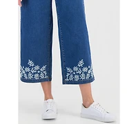 Style & Co Women's Embroidered High-Rise Wide Leg Cropped Jeans, Macy's Exclusive
