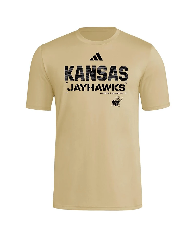 Adidas Men's Natural Kansas Jayhawks 2025 Military Appreciation Pre-Game Aeroready T-Shirt