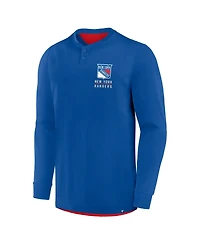 Fanatics Men's Blue New York Rangers Adrenaline Push Long Sleeve Henley Shirt