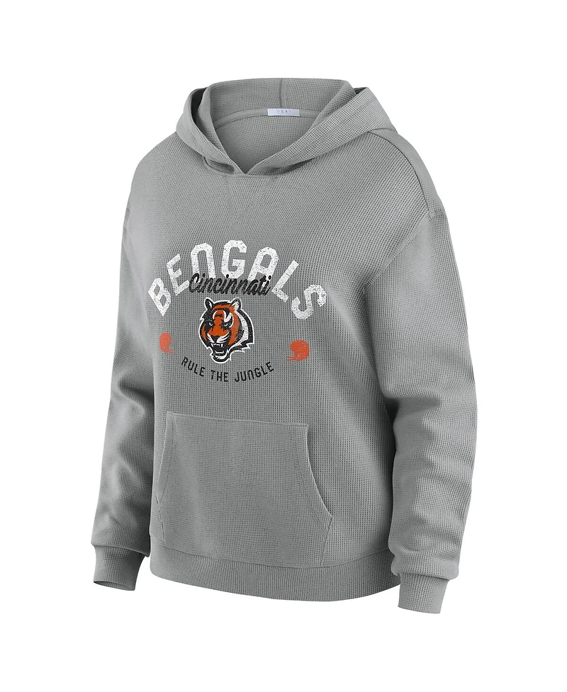 Wear by Erin Andrews Women's 2-Piece Gray Cincinnati Bengals Waffle-Knit Long-Sleeve Hoodie and Lounge Pant Set