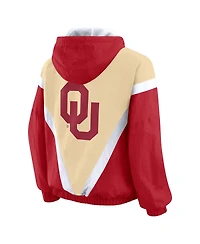 Wear by Erin Andrews Women's Gold/Crimson Oklahoma Sooners Color Block Full-Zip Hoodie Windbreaker Jacket