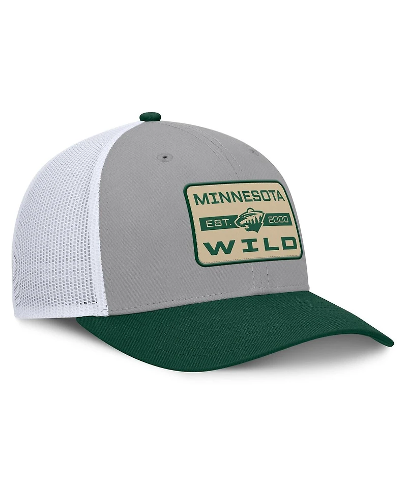 Fanatics Men's Gray/Green Minnesota Wild Fundamental Adapt Trucker Adjustable Hat