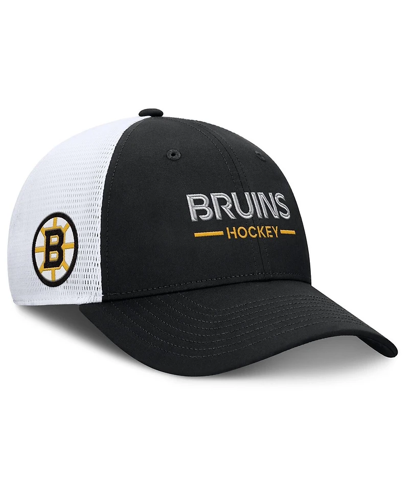 Fanatics Men's Black/White Boston Bruins Authentic Pro Rink Lockup Adjustable Trucker Hat