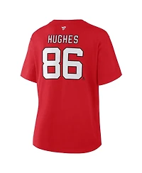 Fanatics Women's Jack Hughes Red New Jersey Devils Authentic Stack Name Number T-Shirt