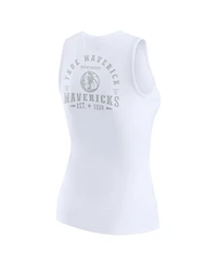 Wear by Erin Andrews Women's White Dallas Mavericks Rib-Knit Henley Tank Top