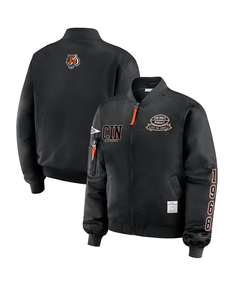 Wear by Erin Andrews Women's Black Cincinnati Bengals Patch Full-Zip Bomber Jacket