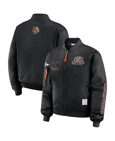 Wear by Erin Andrews Women's Black Cincinnati Bengals Patch Full-Zip Bomber Jacket