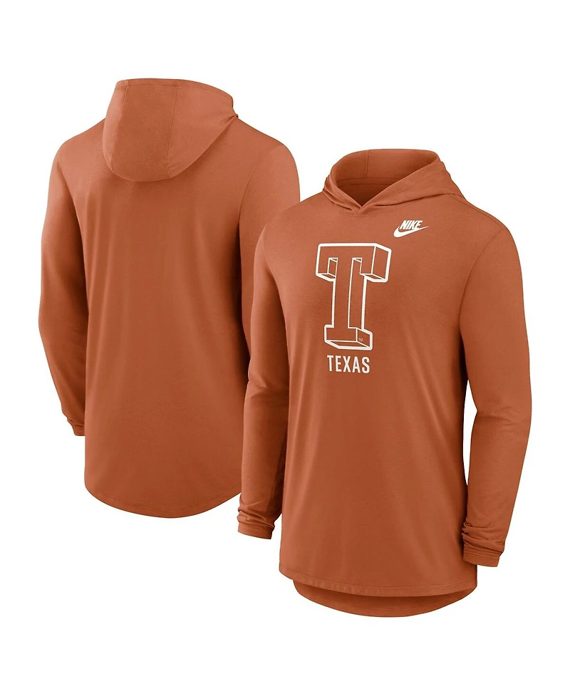 Nike Men's Texas Orange Longhorns Legacy Tri-Blend Dri-fit Long Sleeve Hoodie T-Shirt