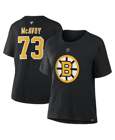 Fanatics Women's Charlie McAvoy Black Boston Bruins Authentic Stack Name Number T-Shirt
