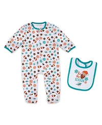 Wear by Erin Andrews Baby Boys and Girls Newborn 2-Piece Miami Dolphins Holiday Full-Zip Sleeper Bib Set