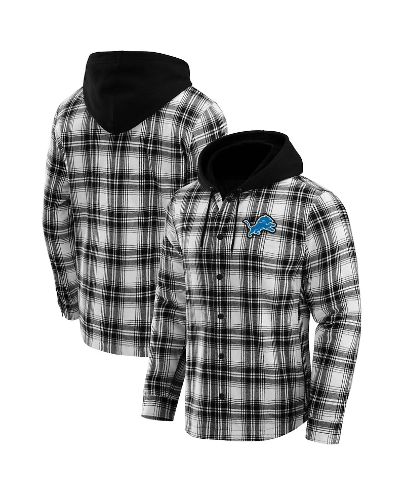 Men's Nfl x Darius Rucker Collection by Fanatics Black Detroit Lions Plaid Flannel Quilted Full-Snap Hooded Shacket