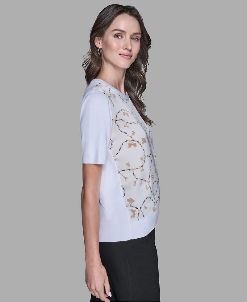 Karl Lagerfeld Paris Women's Short-Sleeve Printed Sweater