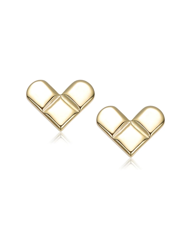 Genevive Sterling Silver 14K Gold Plated Heart Design Stud Earrings