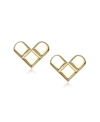 Genevive Sterling Silver 14K Gold Plated Heart Design Stud Earrings