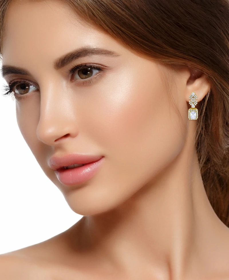 Christian Siriano New York Gold Plated Cubic Zirconia Floral Motif Post Drop Earrings