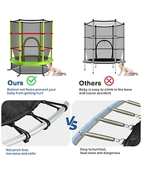 Sugift 55 Inch Kids Recreational Trampoline Bouncing Jumping Mat with Enclosure Net-Green