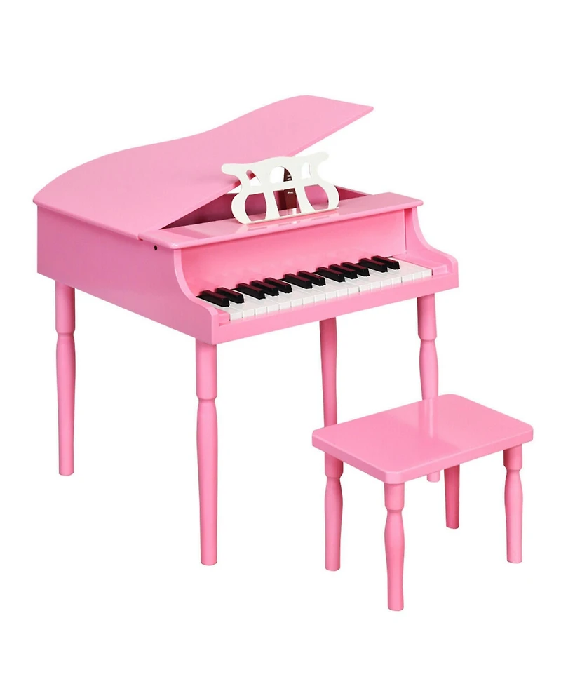 Sugift Pink 30-Key Wood Toy Kids Grand Piano with Bench and Music Rack