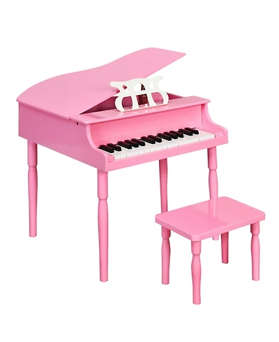 Sugift Pink 30-Key Wood Toy Kids Grand Piano with Bench and Music Rack