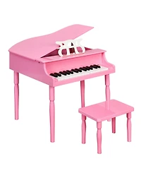 Sugift Pink 30-Key Wood Toy Kids Grand Piano with Bench and Music Rack