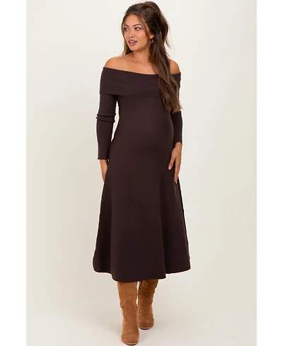 Pinkblush Maternity Brown Off Shoulder Sweater Midi Dress