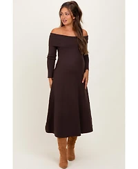 Pinkblush Maternity Brown Off Shoulder Sweater Midi Dress