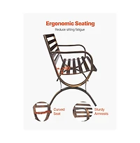 Slickblue Outdoor Patio Bench with Metal Frame and Slatted Backrest.