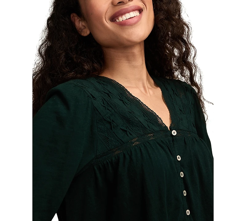 Lucky Brand Women's Lace Yoke Peasant V-Neck Top