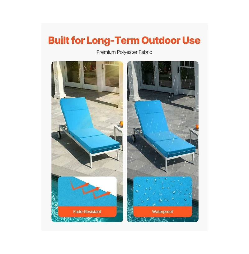 Slickblue Waterproof Chaise Lounge Chair Cushions Set of 2 for Patio.